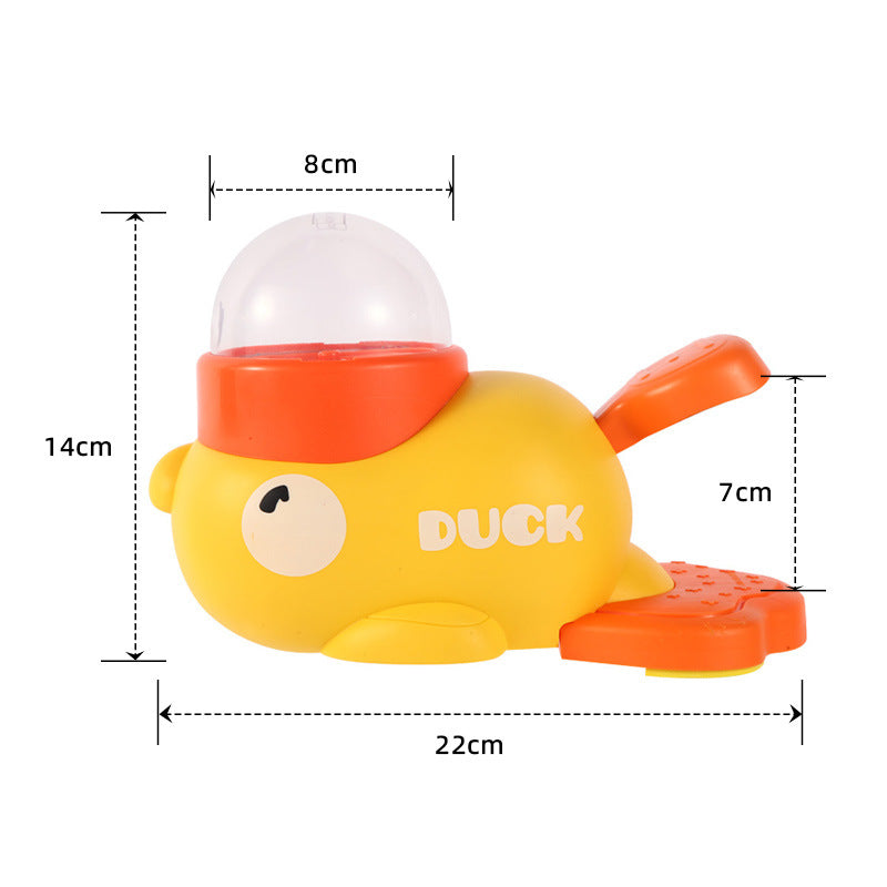 Dimensions of a yellow duck-shaped toy with dimensions labeled.